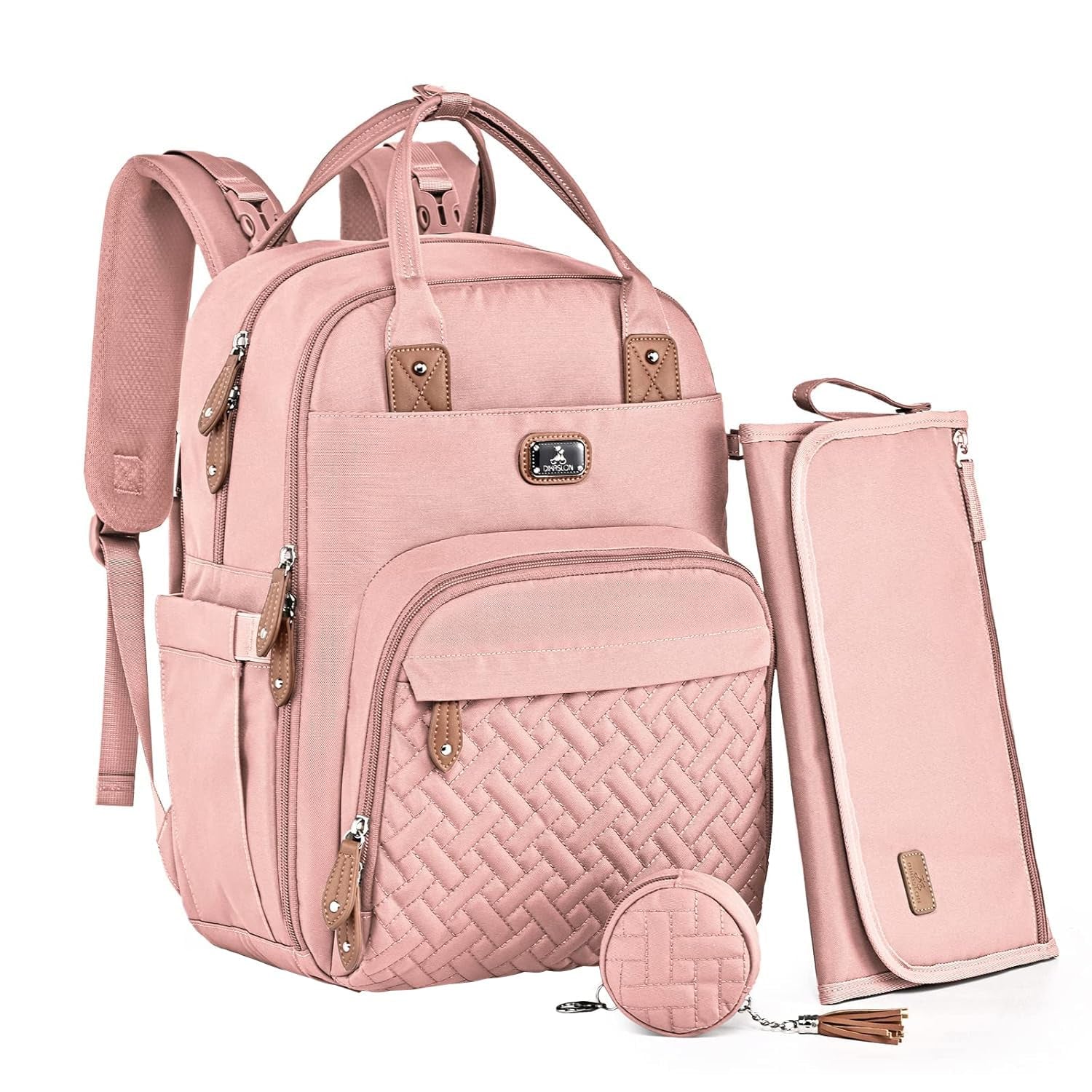 Dikaslon Diaper Bag Backpack with Portable Changing Pad, Pacifier Case and Stroller Straps, Large Unisex Baby Bags for Boys Girls, Multipurpose Travel Back Pack Moms Dads, Brown