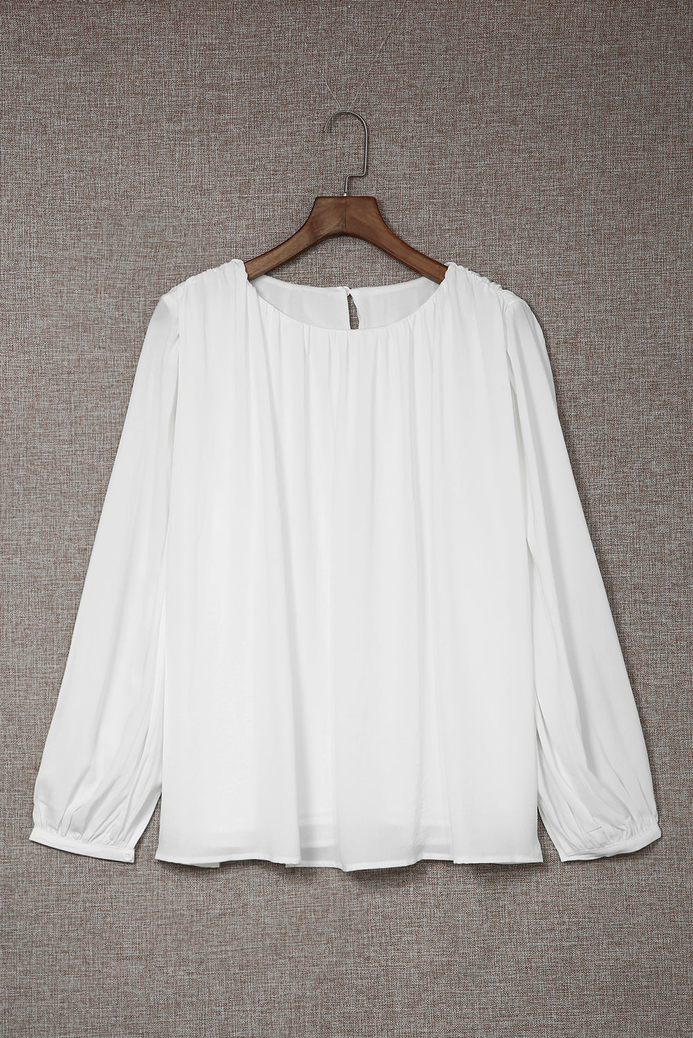 White Crew Neck Billowy Sleeve Blouse