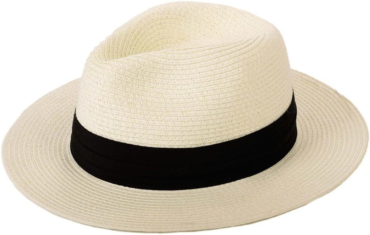 Anycosy Panama Straw Hats for Women Summer Beach Sun Hat Wide Brim Fedora Cap Upf50+(C01-Brown)