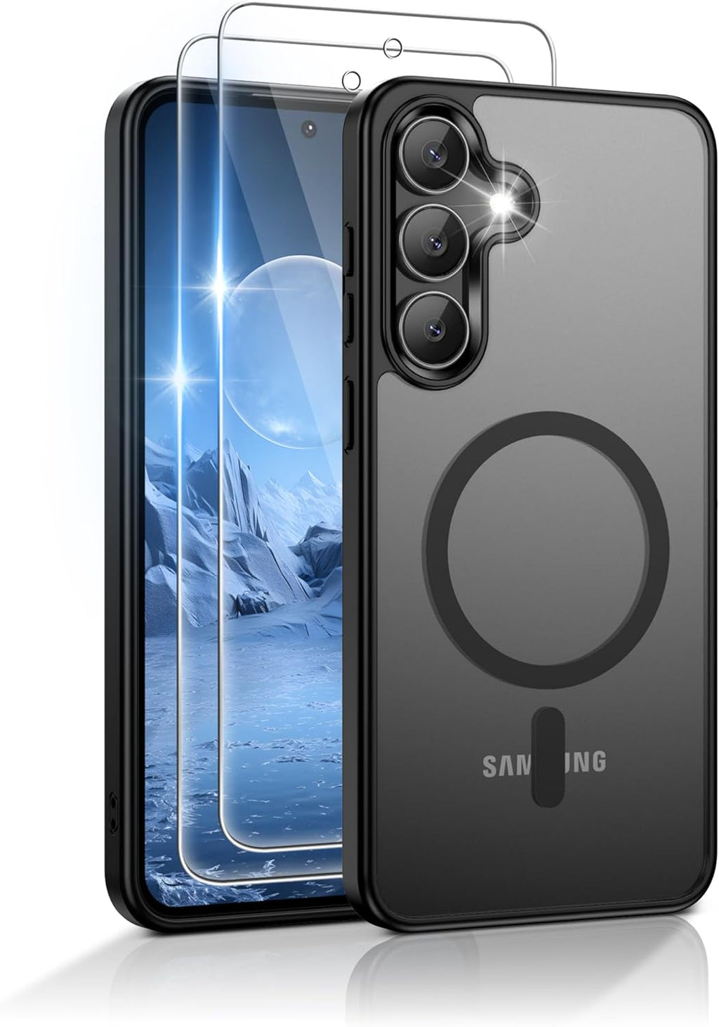 Gritup for Samsung Galaxy S24/S25 Case with 2 PCS Screen Protector (Compatible with Magsafe)(Military Grade Drop Protection) Slim Translucent Matte & Anti-Fingerprint Phone Cover for S24/S25,Black