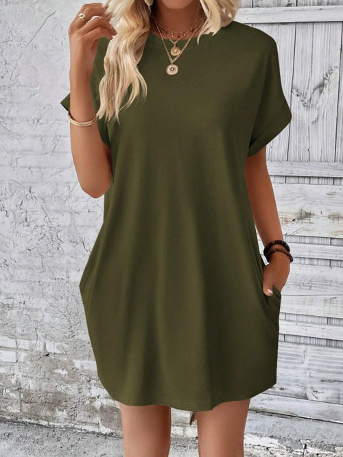 Women's Pocketed Round Sleeve Dress