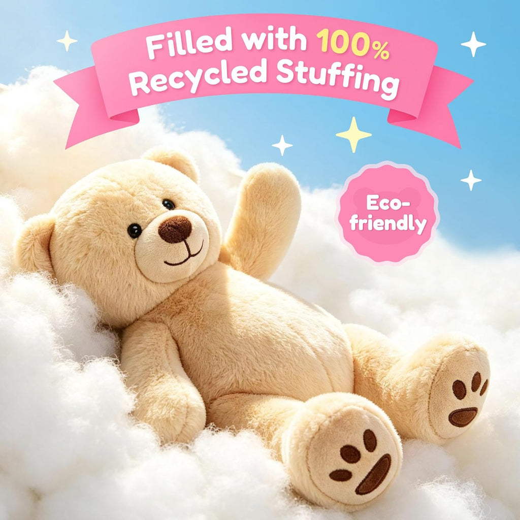 Lotfancy Teddy Bear Stuffed Animals, 10 Inch Soft Cuddly Plush Toys, Cute Plushies with Footprints, Stuffed Animals for Girls Kids Baby Toddlers, Baby Shower Easter Birthday Gift Decor, Light Brown