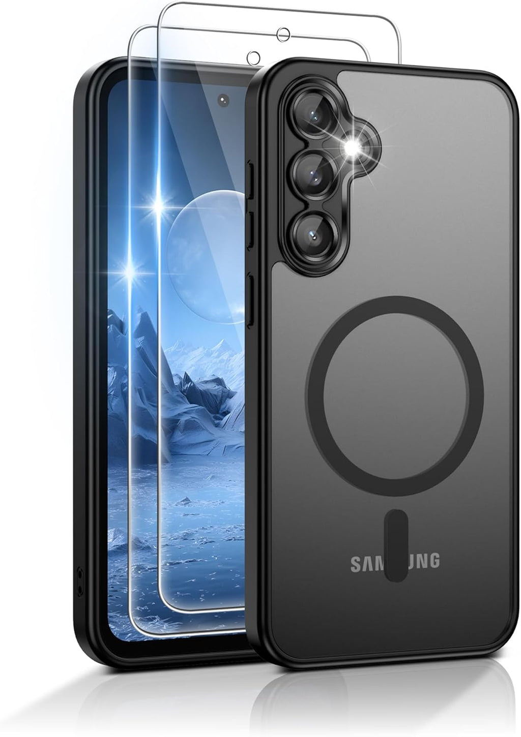 Gritup for Samsung Galaxy S24/S25 Case with 2 PCS Screen Protector (Compatible with Magsafe)(Military Grade Drop Protection) Slim Translucent Matte & Anti-Fingerprint Phone Cover for S24/S25,Black