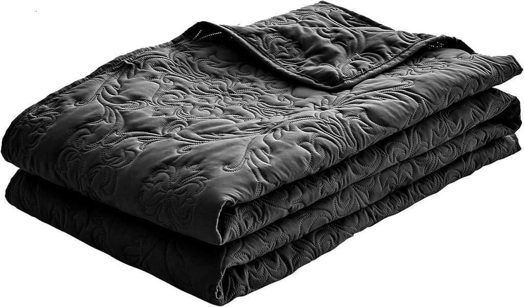 Sophia and William 2 Pieces Quilt Set Twin Size with 1 Quilt and 1 Pillow Sham, Reversible Microfiber Bedding Bedspread Coverlet Set, Cozy, Lightweight and Hypoallergenic, Black