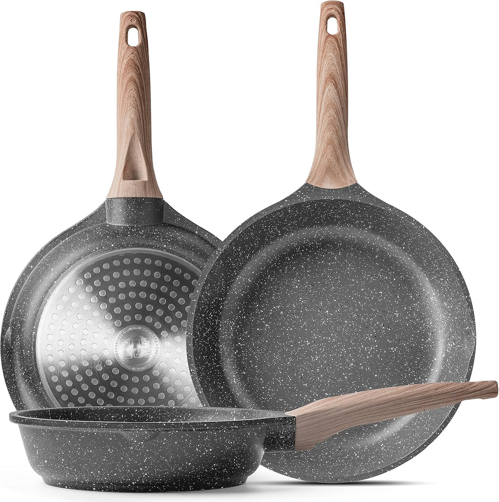 Caannasweis Nonstick Granite Frying Pan Skillet, Non Stick Omelette Fry Pans, Omelet Egg Pan, Stone Cookware Chef'S Pan, Induction Compatible, PFOA Free (Gray, 9.5 Inch)