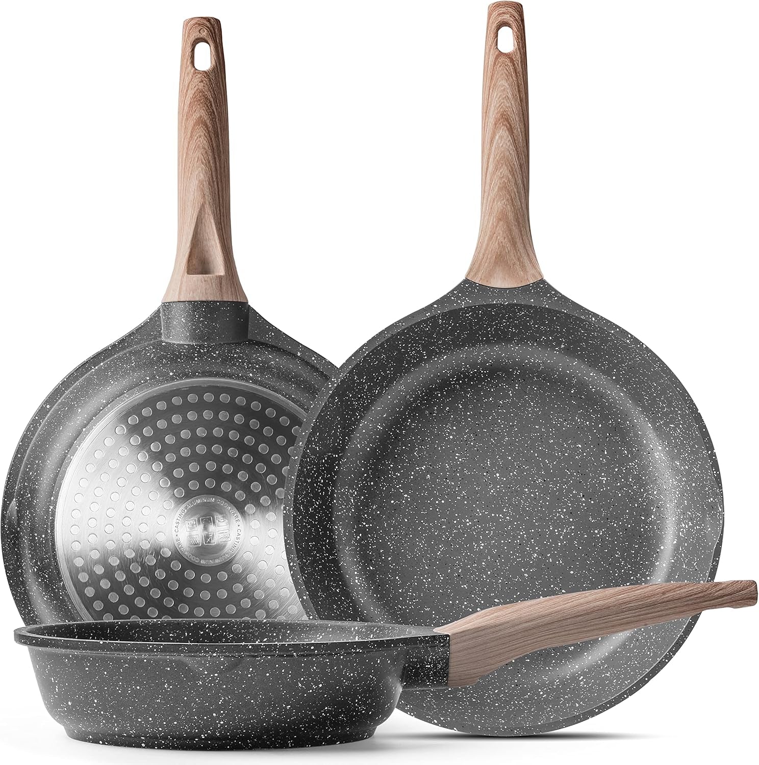 Caannasweis Nonstick Granite Frying Pan Skillet, Non Stick Omelette Fry Pans, Omelet Egg Pan, Stone Cookware Chef'S Pan, Induction Compatible, PFOA Free (Gray, 9.5 Inch)