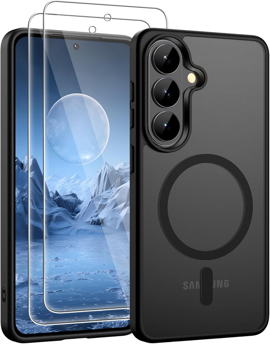 Gritup for Samsung Galaxy S24/S25 Case with 2 PCS Screen Protector (Compatible with Magsafe)(Military Grade Drop Protection) Slim Translucent Matte & Anti-Fingerprint Phone Cover for S24/S25,Black