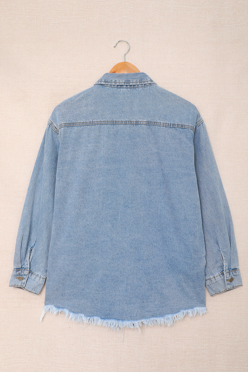 Sky Blue Raw Hem Buttoned Denim Jacket