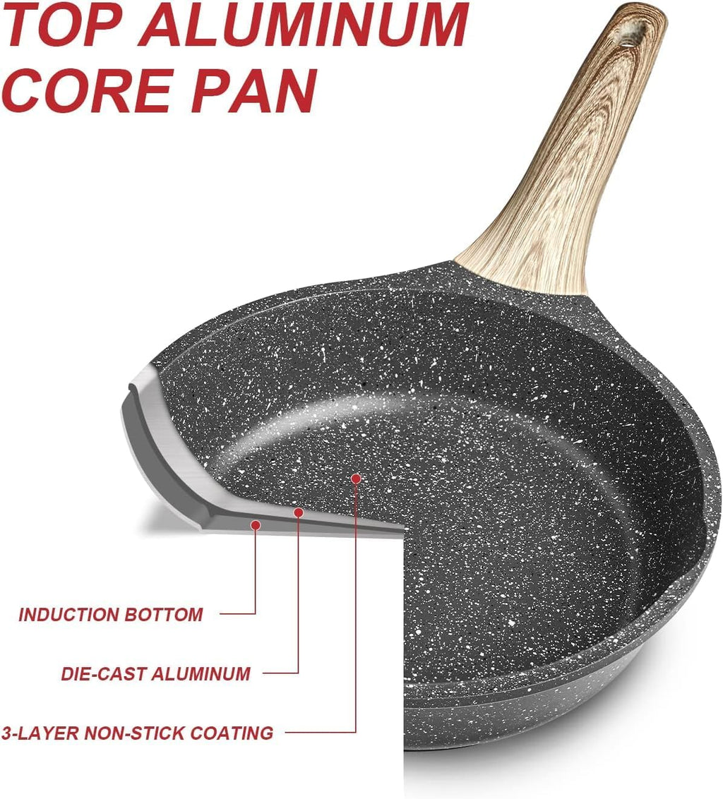 Caannasweis Nonstick Granite Frying Pan Skillet, Non Stick Omelette Fry Pans, Omelet Egg Pan, Stone Cookware Chef'S Pan, Induction Compatible, PFOA Free (Gray, 9.5 Inch)