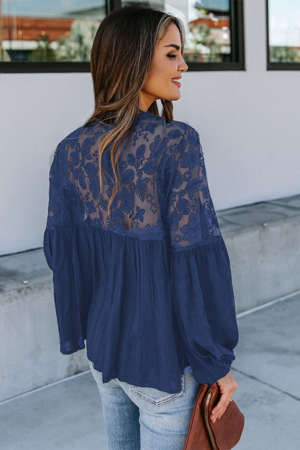 V Neckline Lace Shoulder Blouse