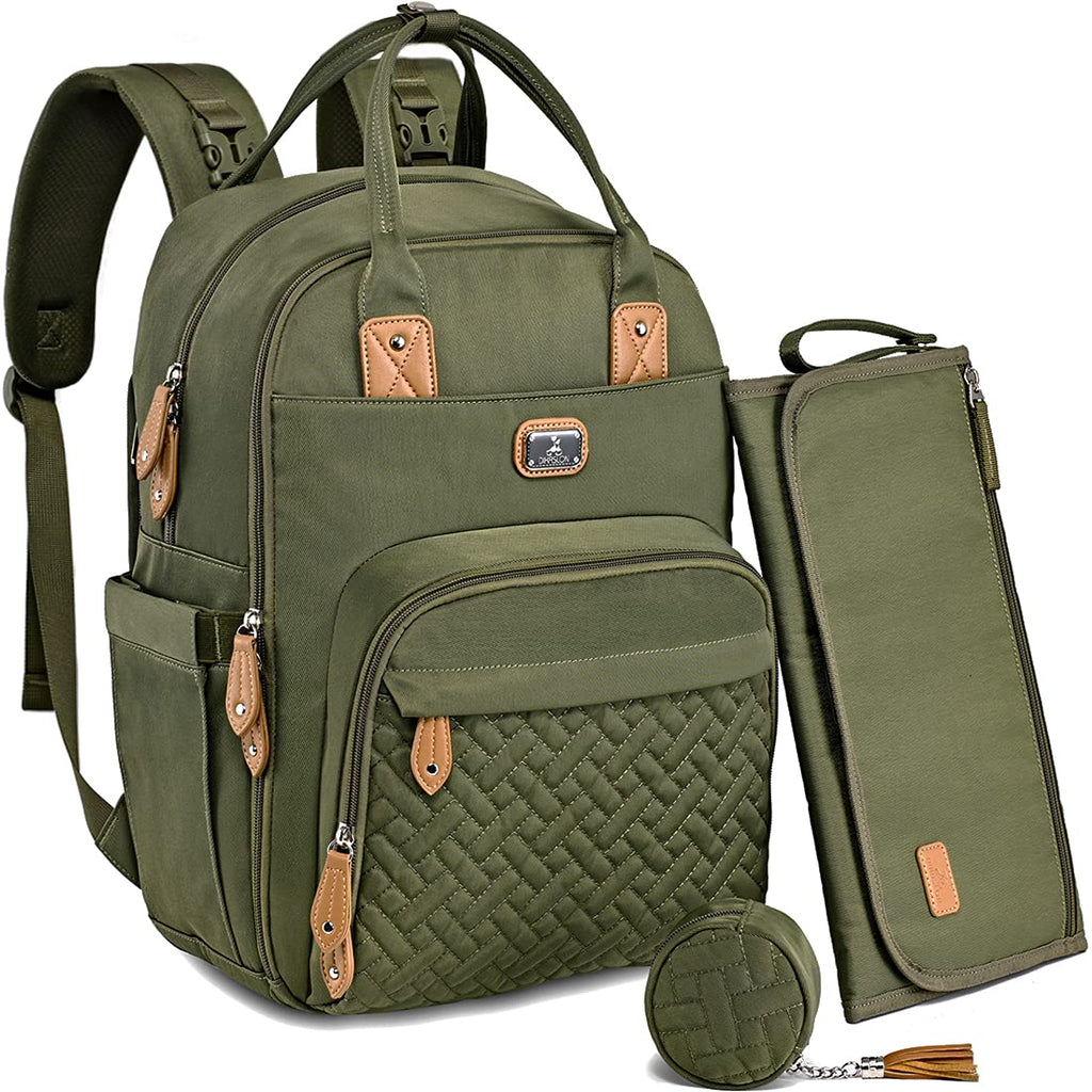 Dikaslon Diaper Bag Backpack with Portable Changing Pad, Pacifier Case and Stroller Straps, Large Unisex Baby Bags for Boys Girls, Multipurpose Travel Back Pack Moms Dads, Brown