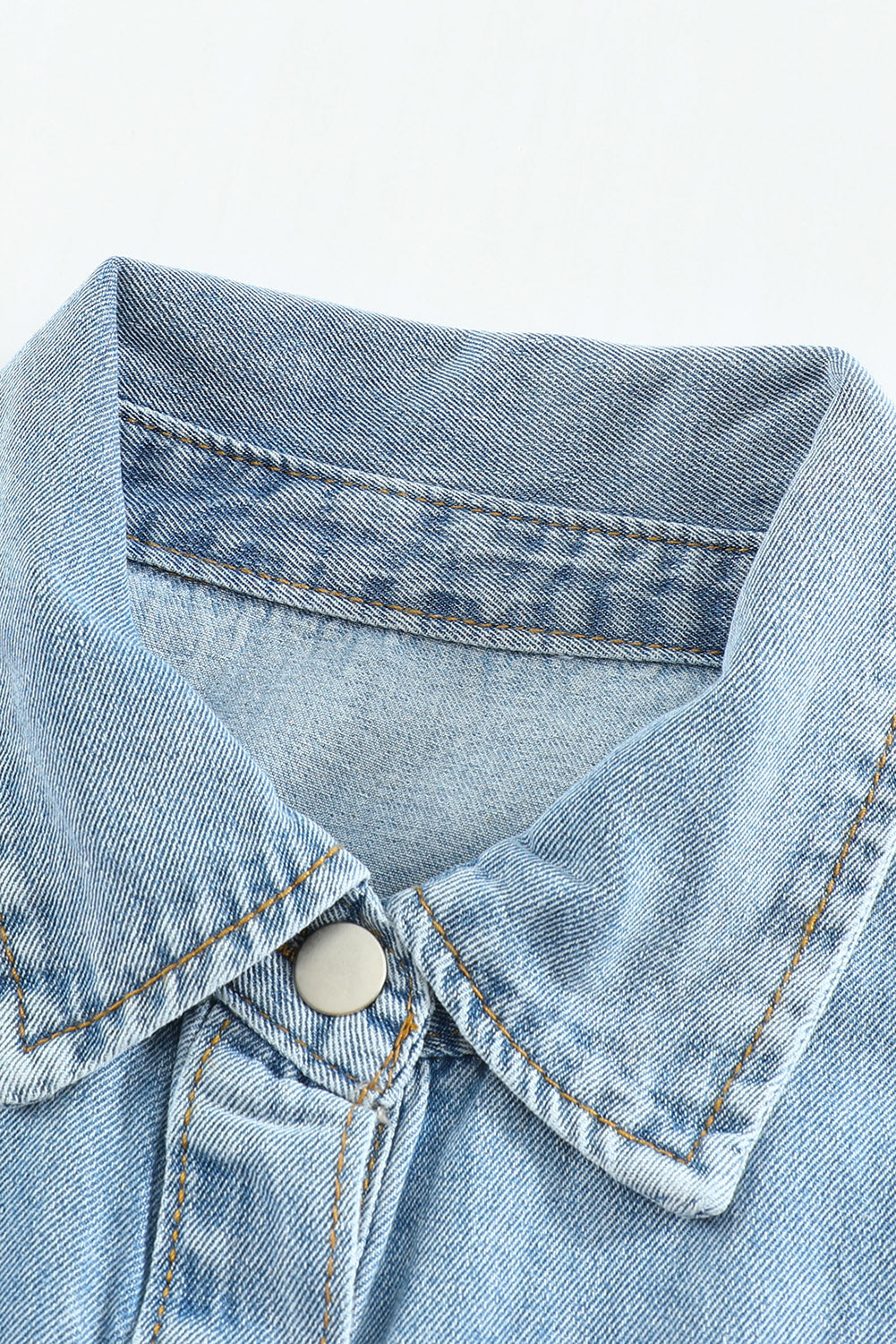 Sky Blue Raw Hem Buttoned Denim Jacket