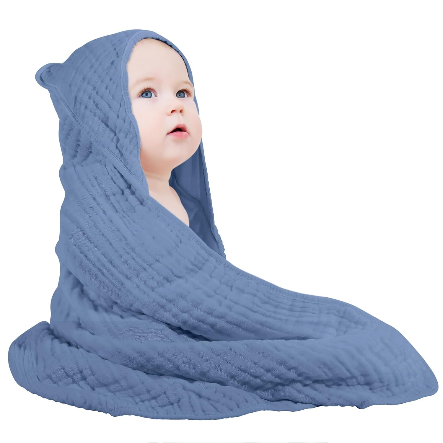 Yoofoss Hooded Baby Towels for Newborn 100% Muslin Cotton Baby Bath Towel with Hood for Babies, Infant, Toddler and Kids, Large 32X32Inch, Soft and Absorbent Newborn Essential