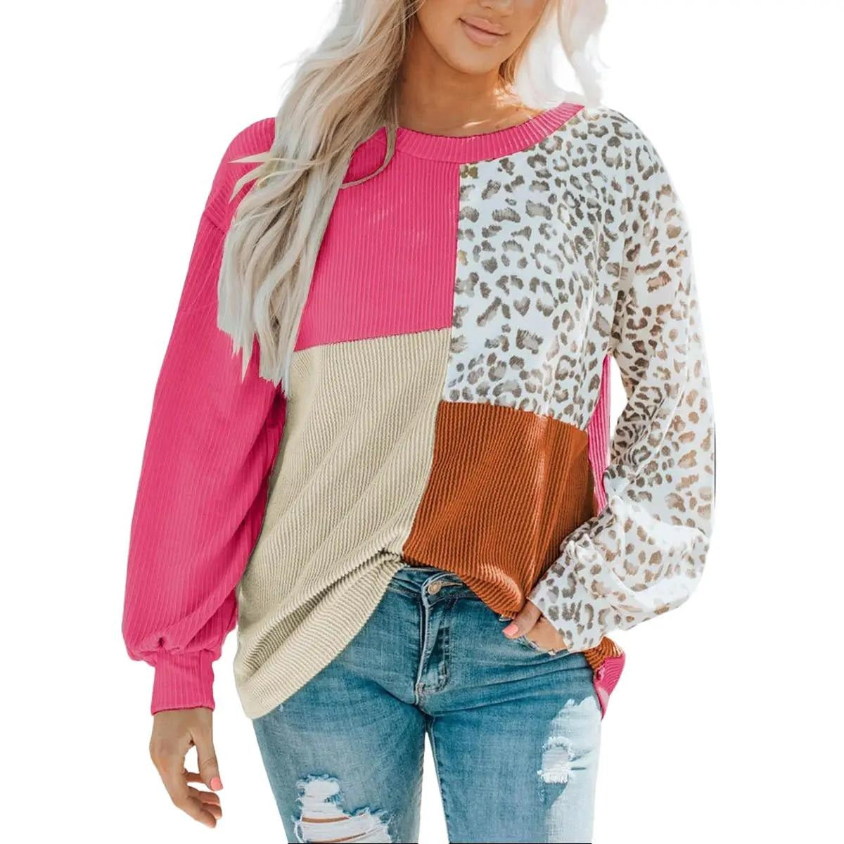 Leopard Patchwork Long Sleeve Top