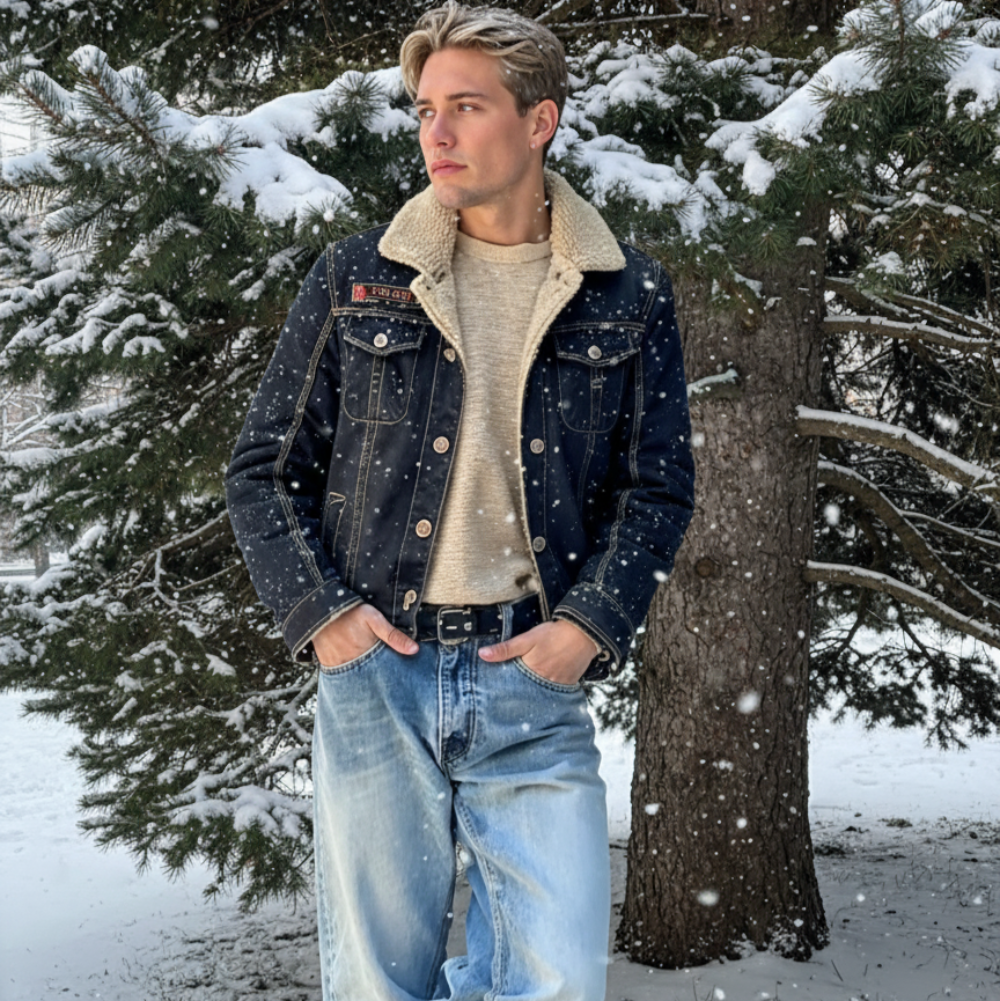 Men's Denim Jacket with Inner Faux Fur