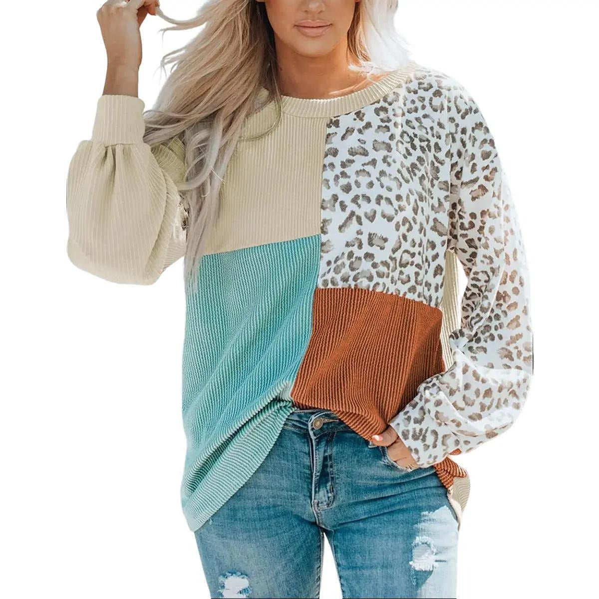 Leopard Patchwork Long Sleeve Top