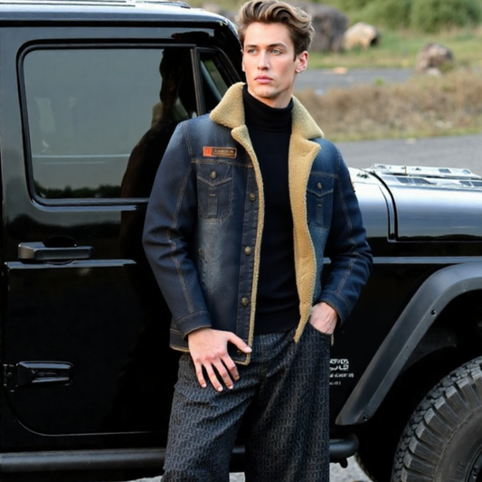 Men's Denim Jacket with Inner Faux Fur
