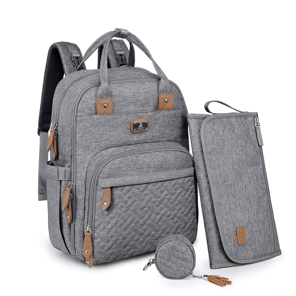 Dikaslon Diaper Bag Backpack with Portable Changing Pad, Pacifier Case and Stroller Straps, Large Unisex Baby Bags for Boys Girls, Multipurpose Travel Back Pack Moms Dads, Brown