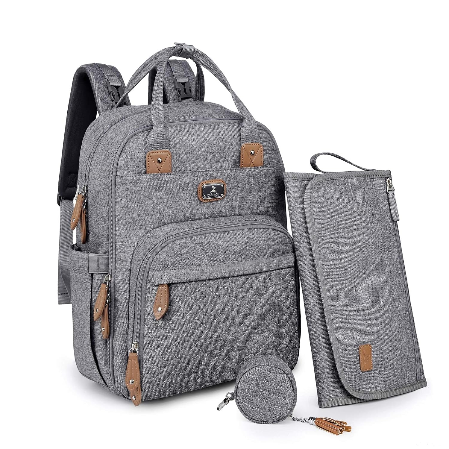 Dikaslon Diaper Bag Backpack with Portable Changing Pad, Pacifier Case and Stroller Straps, Large Unisex Baby Bags for Boys Girls, Multipurpose Travel Back Pack Moms Dads, Brown