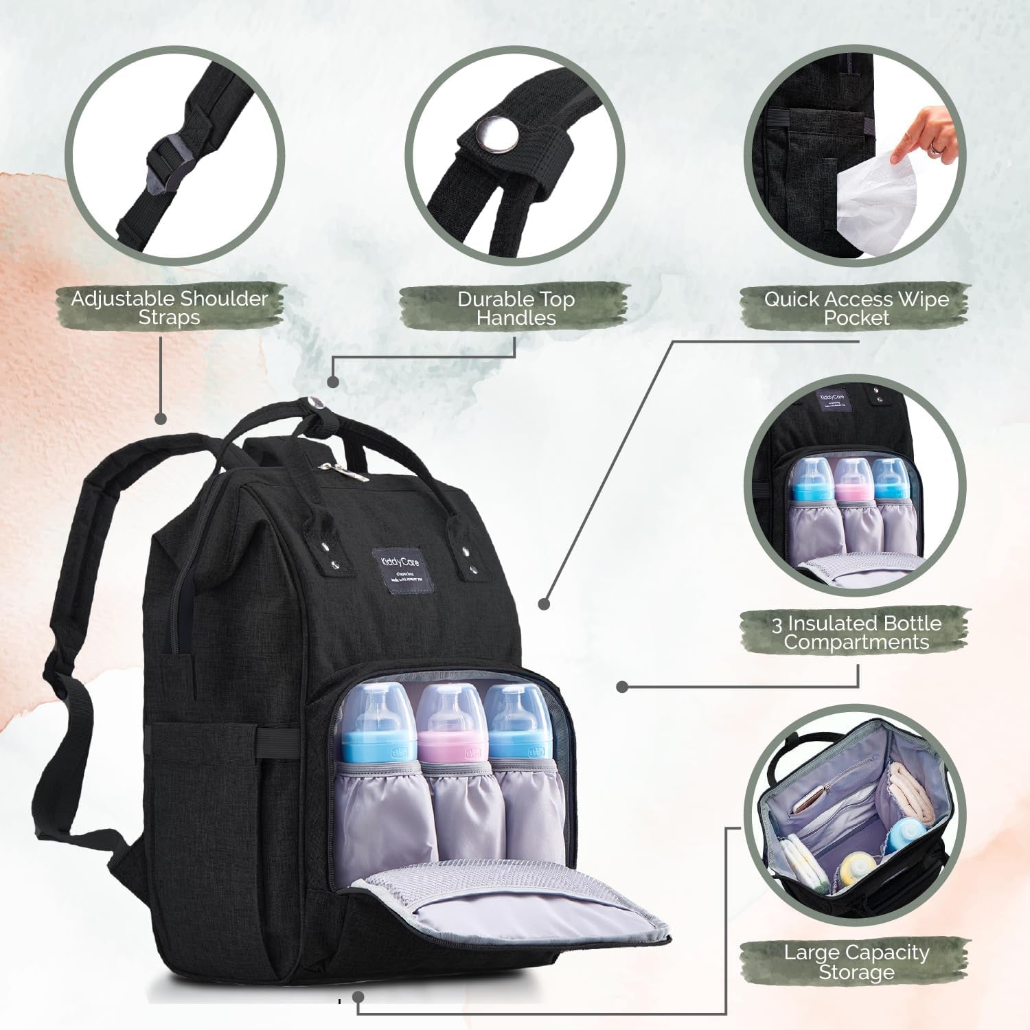 Kiddycare Diaper Bag Backpack | Baby Diaper Bags with Changing Station for Mom | Multifunction Travel Back Pack Maternity Baby Bags Waterproof Tote Bag Spacious, Unisex Stylish | Gray