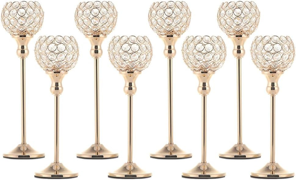 Gold Crystal Candle Holders Set of 2 for Fireplace Coffee Table Mantle Decor,Wedding Home Halloween Decoration Centerpieces