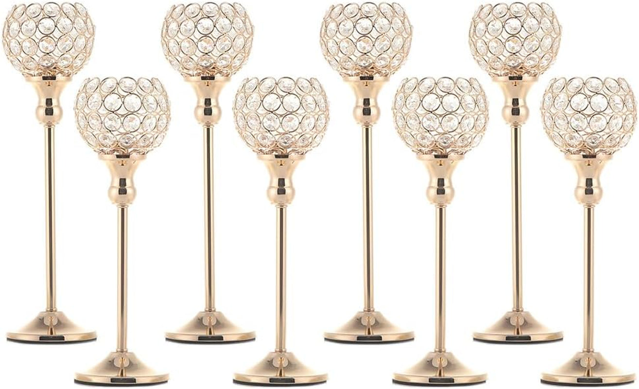 Gold Crystal Candle Holders Set of 2 for Fireplace Coffee Table Mantle Decor,Wedding Home Halloween Decoration Centerpieces