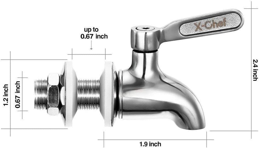 X-Chef 2 PCS Beverage Spigots Beverage Dispenser Spigot Replacement Stainless Steel Spigot for Glass Jar & Drink Dispenser