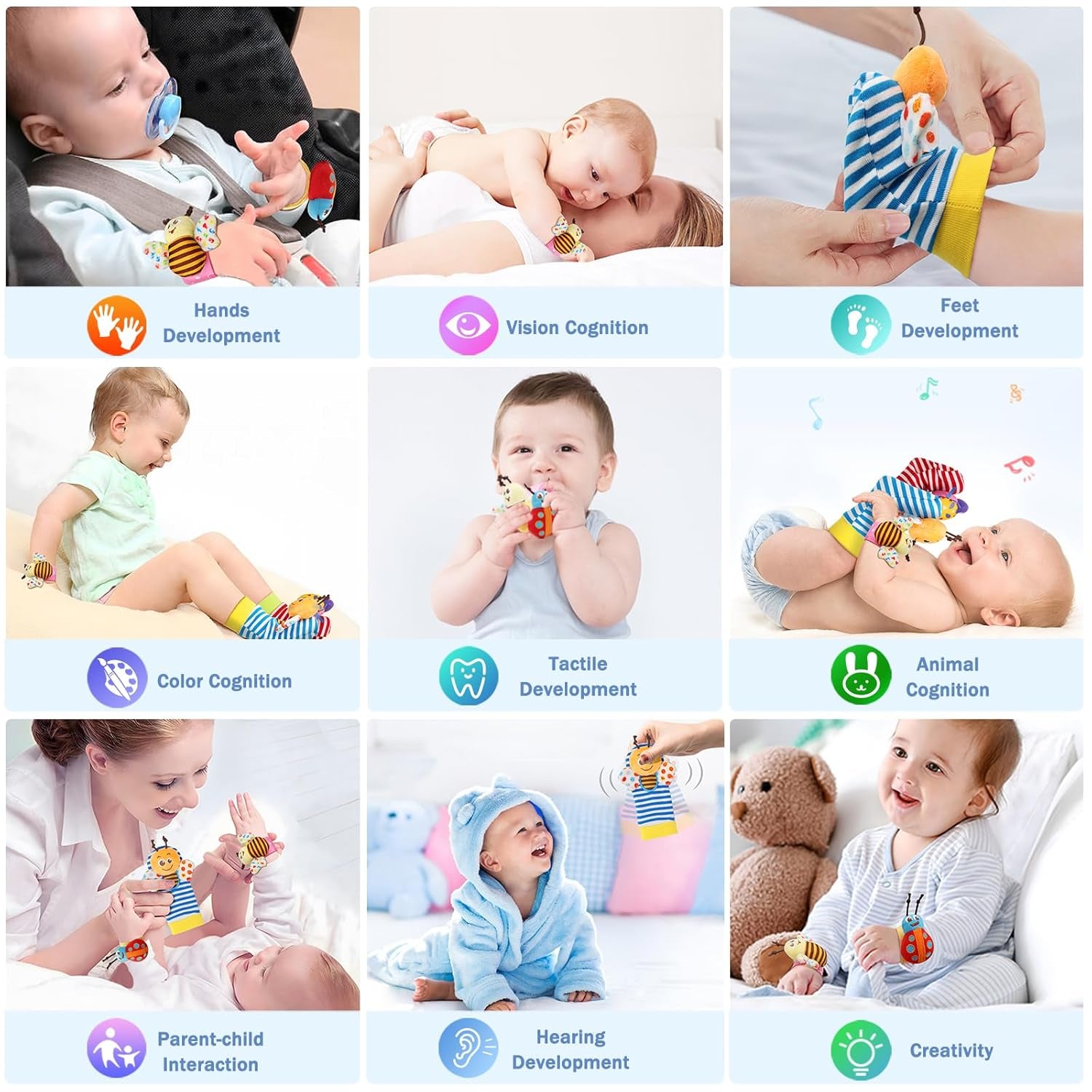 Bloobloomax Wrist Rattle Socks and Foot Finder Set, Infant Girl Boy Toys for Babies 0-36 Months, Newborn Hand & Foot Toys for 0 to 3 Years, Baby Shower Gifts Set