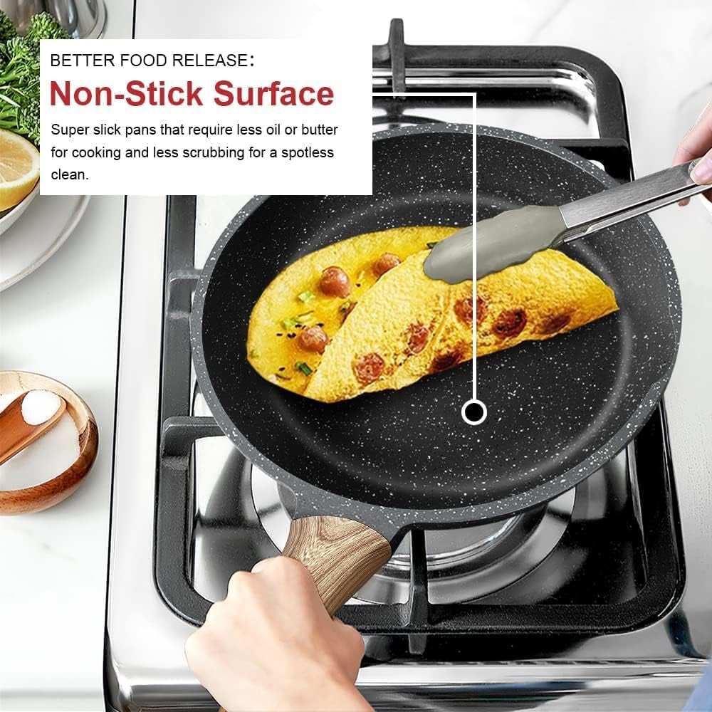 Caannasweis Nonstick Granite Frying Pan Skillet, Non Stick Omelette Fry Pans, Omelet Egg Pan, Stone Cookware Chef'S Pan, Induction Compatible, PFOA Free (Gray, 9.5 Inch)