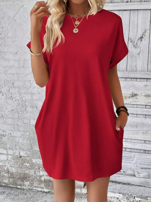 Women's Pocketed Round Sleeve Dress