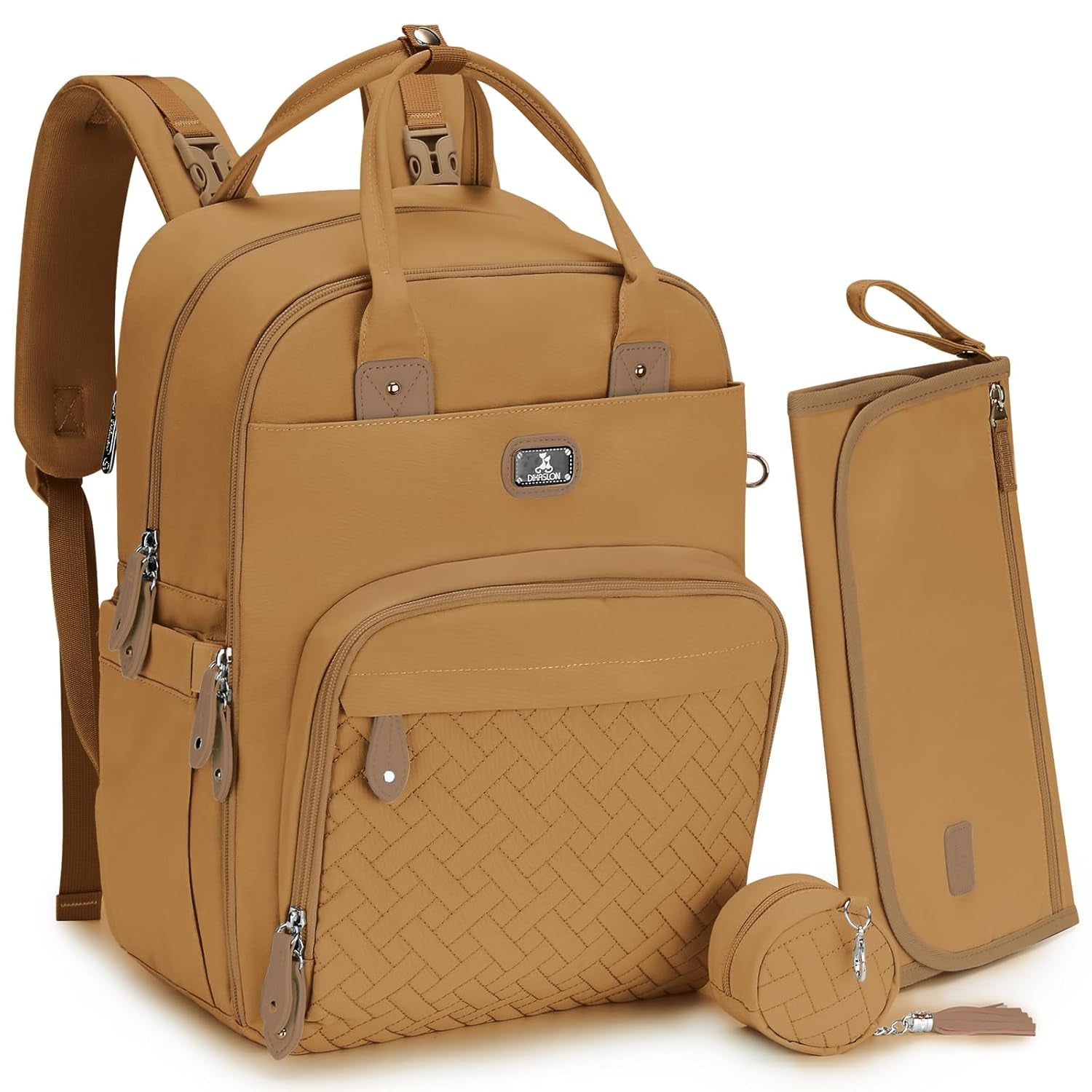 Dikaslon Diaper Bag Backpack with Portable Changing Pad, Pacifier Case and Stroller Straps, Large Unisex Baby Bags for Boys Girls, Multipurpose Travel Back Pack Moms Dads, Brown