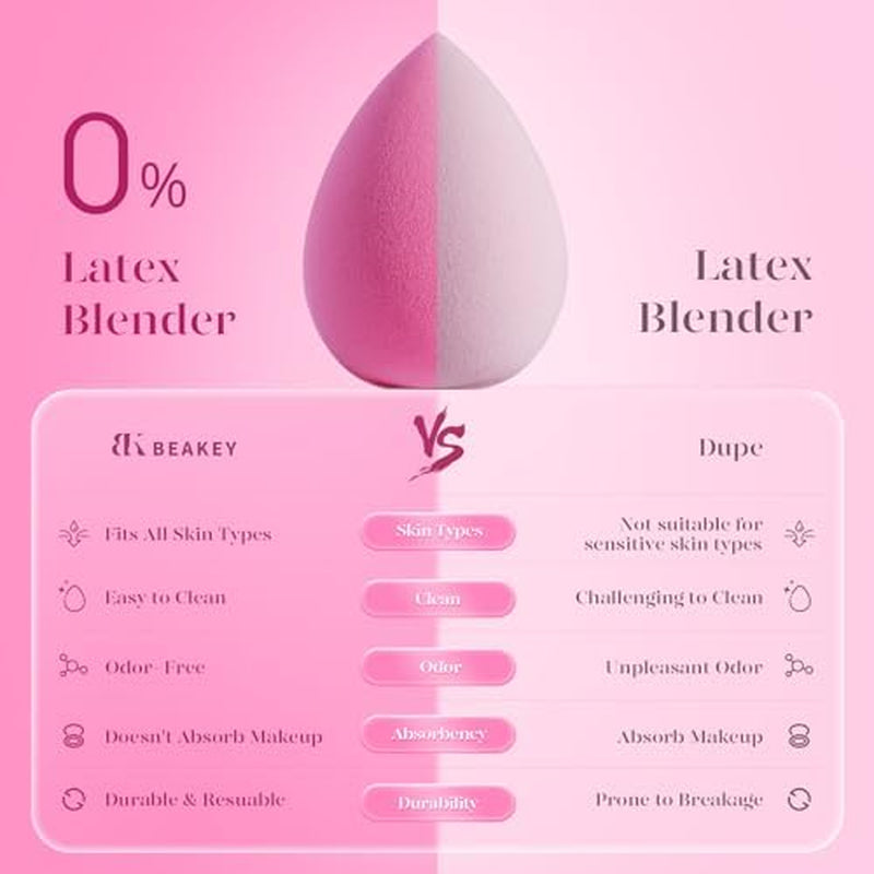 BEAKEY Super Soft Makeup Sponge Set of 6, Makeup Sponges for Foundation, Liquid, Cream and Powder, Pink Beauty Sponge for Blending, 0 Latex Blender