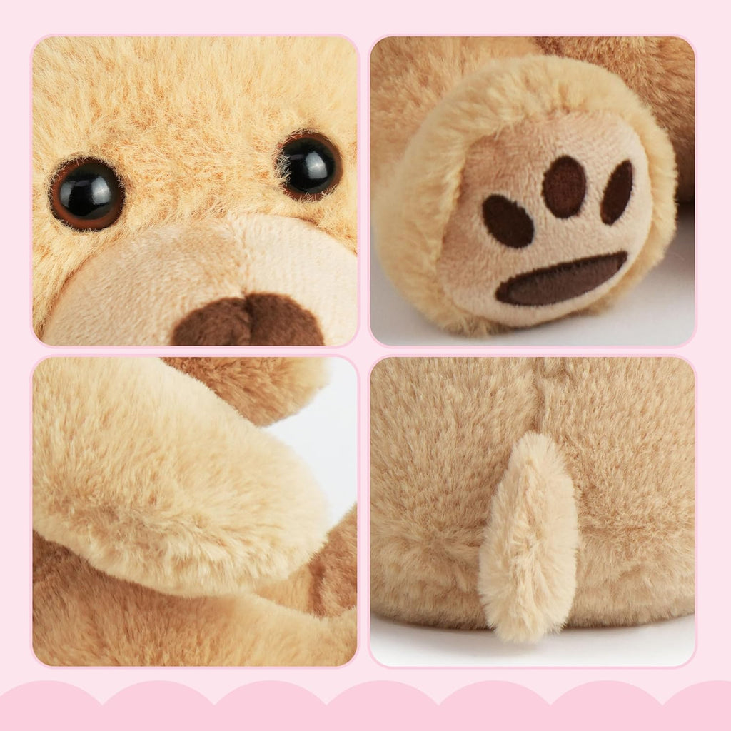 Lotfancy Teddy Bear Stuffed Animals, 10 Inch Soft Cuddly Plush Toys, Cute Plushies with Footprints, Stuffed Animals for Girls Kids Baby Toddlers, Baby Shower Easter Birthday Gift Decor, Light Brown