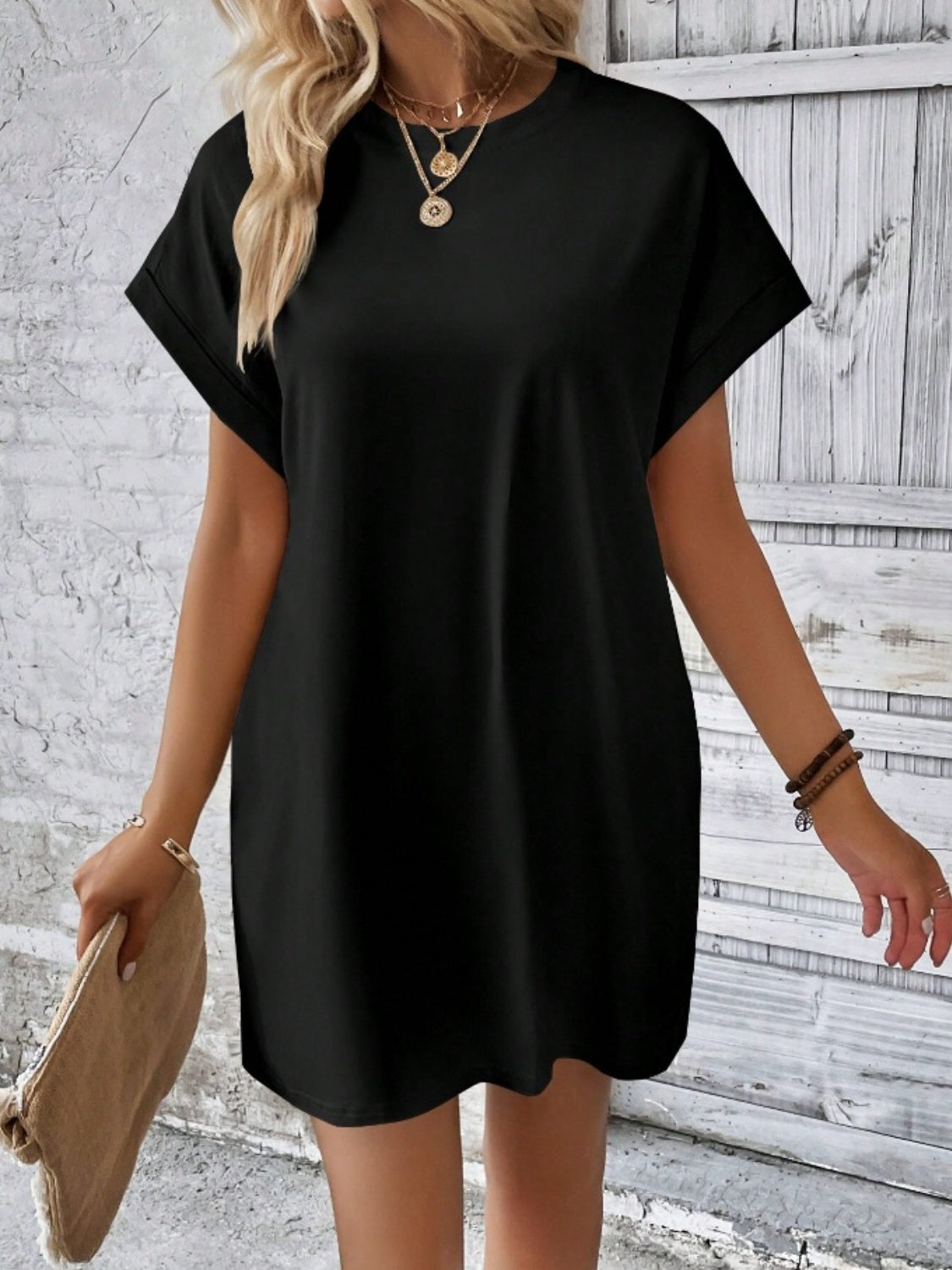 Women's Pocketed Round Sleeve Dress
