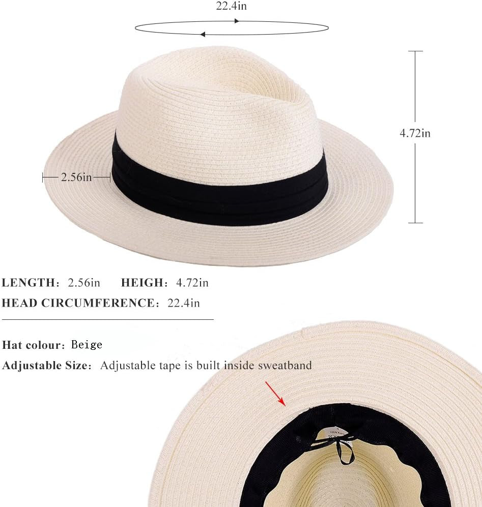 Anycosy Panama Straw Hats for Women Summer Beach Sun Hat Wide Brim Fedora Cap Upf50+(C01-Brown)