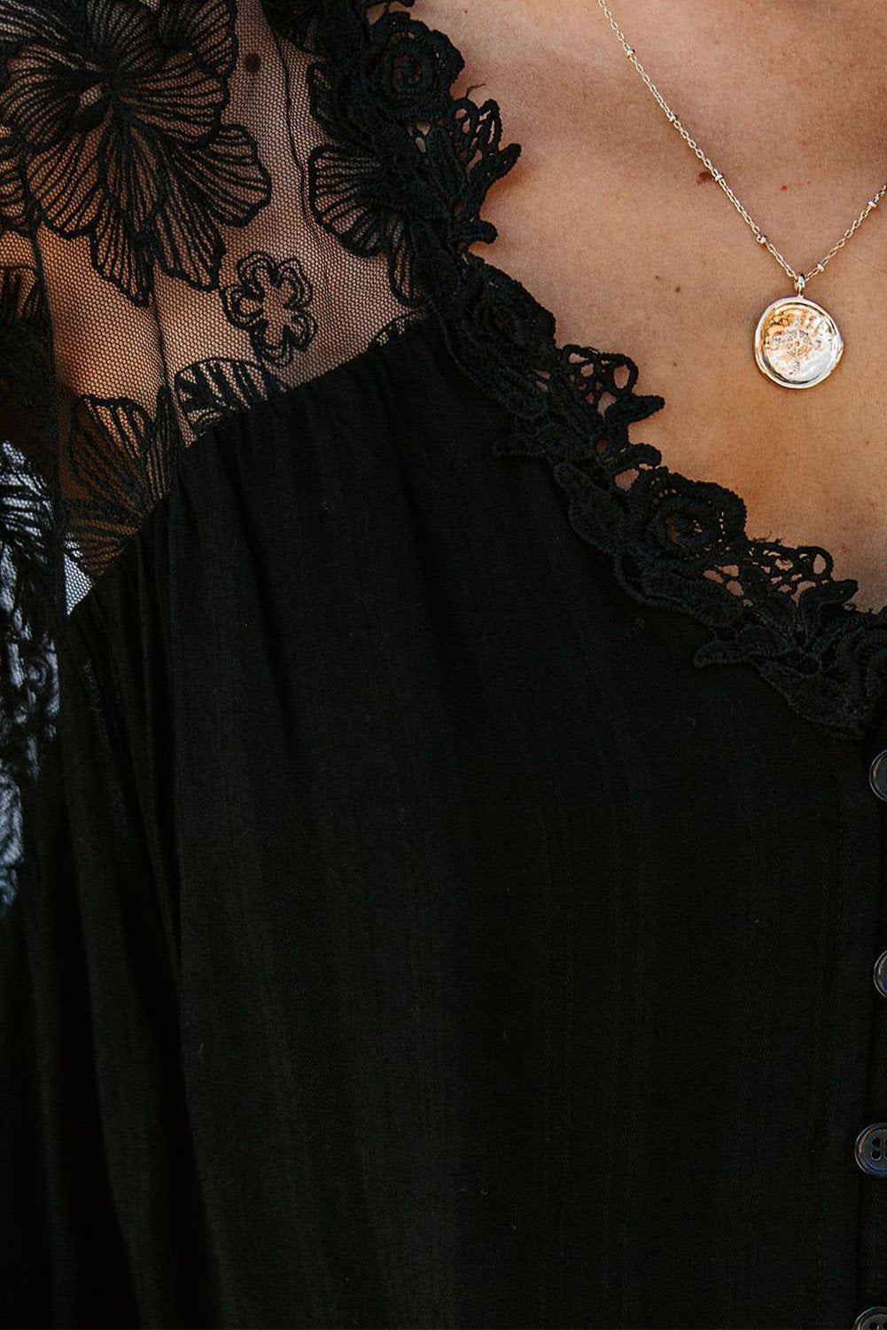 V Neckline Lace Shoulder Blouse