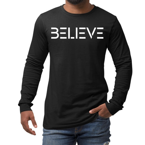 Mens Long Sleeve Graphic T-shirt - Believe White Print