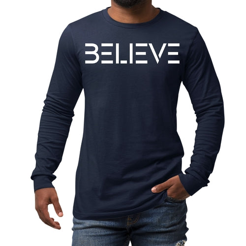Mens Long Sleeve Graphic T-shirt - Believe White Print