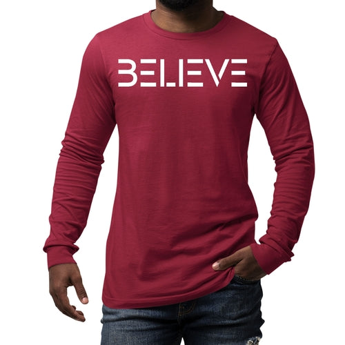 Mens Long Sleeve Graphic T-shirt - Believe White Print