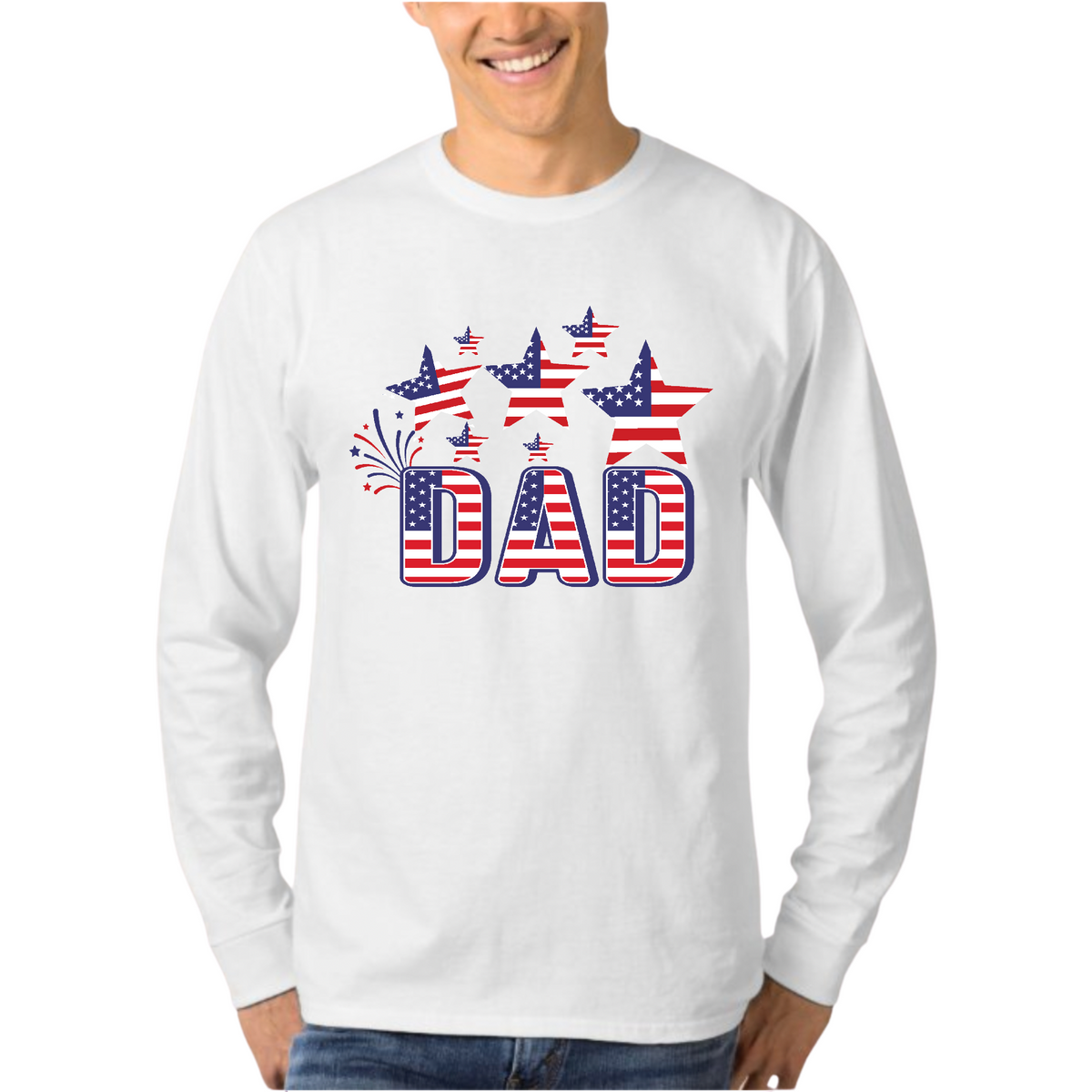 Mens Long Sleeve Graphic T-shirt - Dad Independence Day 4th of July