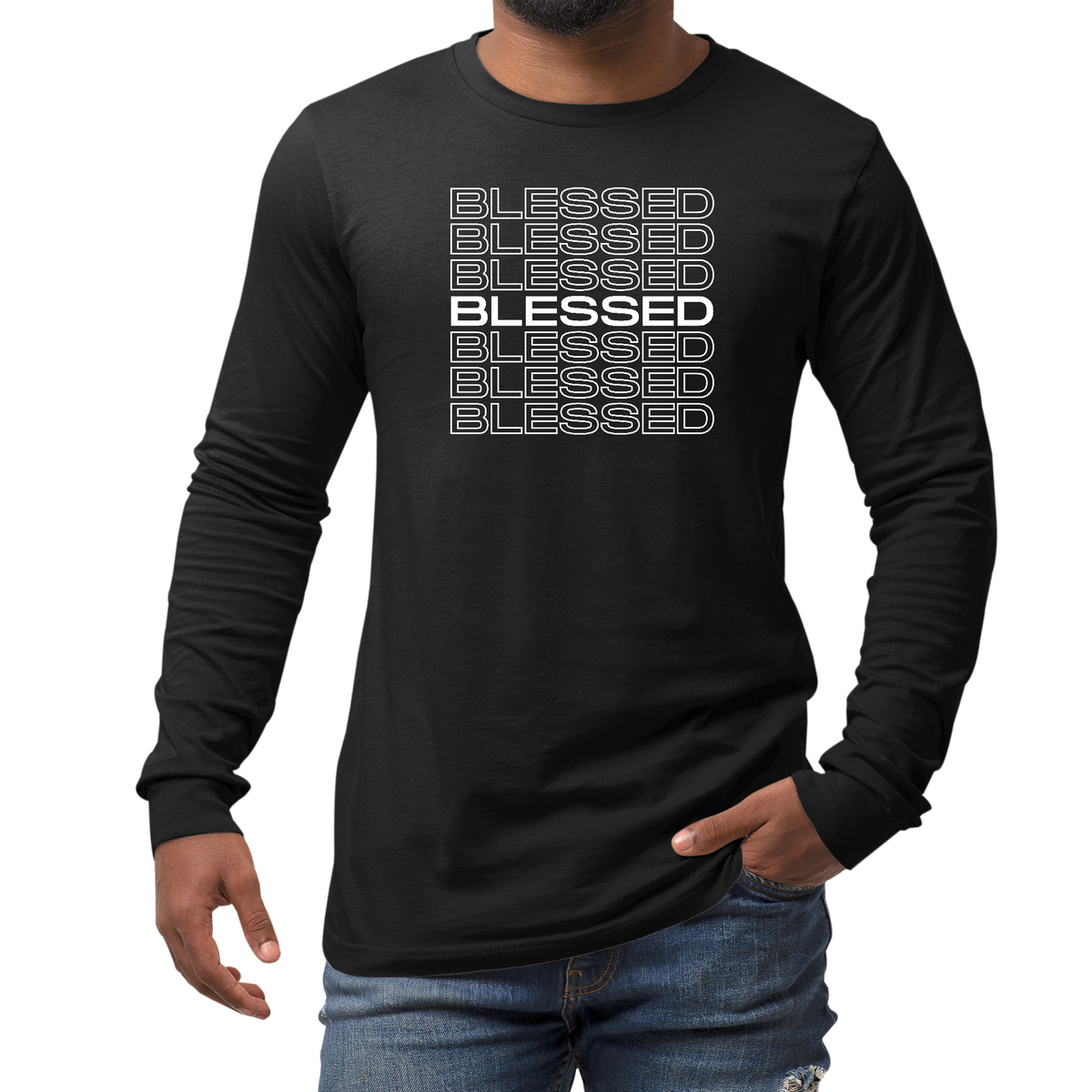 Mens Long Sleeve Graphic T-shirt - Blessed