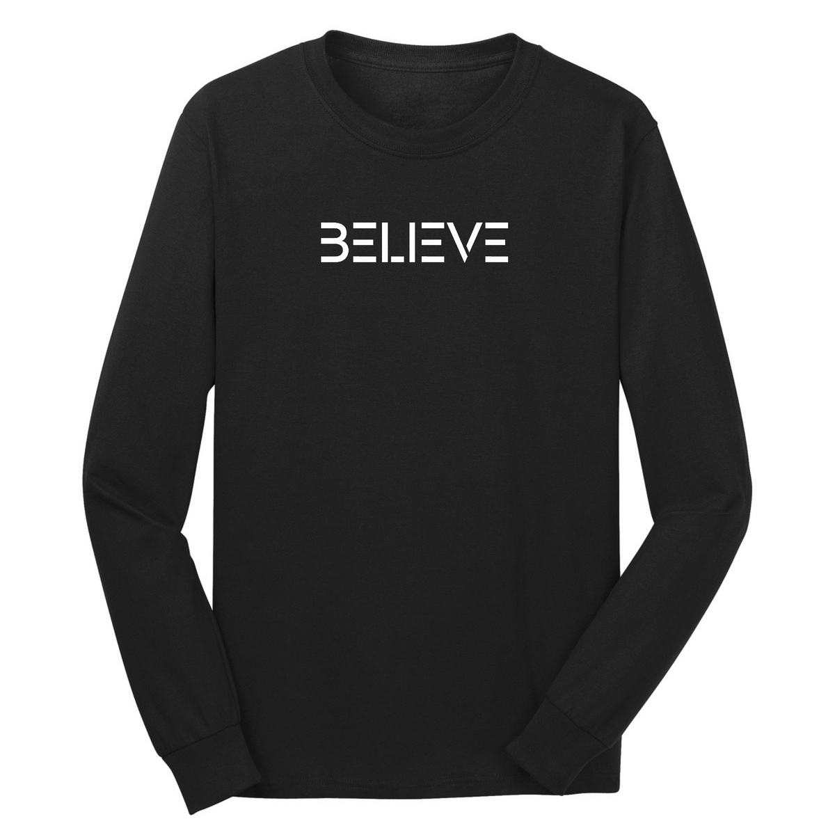 Mens Long Sleeve Graphic T-shirt - Believe White Print